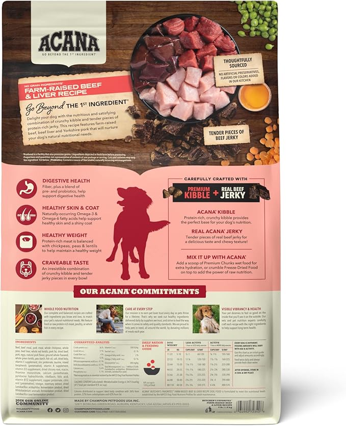 ACANA Butcher’s Favorites Grain-Free Dry Dog Food Farm-Raised Beef & Liver Recipe 4lb Bag