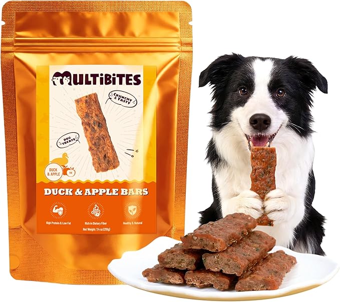 7.4 oz Natural Duck & Apple Bars for Dogs - Healthy Dog Treats Dog Training Treats - Healthy Dietary Fiber Support for Small, Medium, Large Dogs