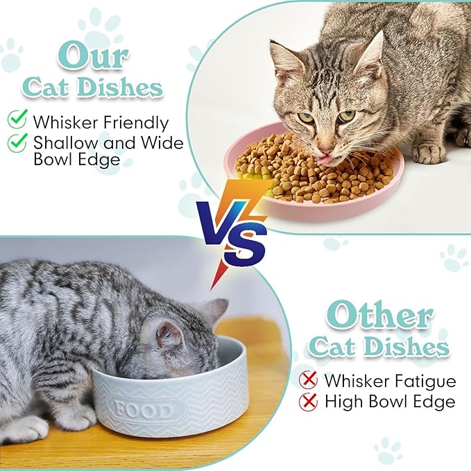 Silicone Cat Food Bowl Shallow Dishes 5.9in Wide Cats Bowls Kitty Plates Relief Whisker Fatigue Puppy Feeding Bowl for Dry Food and Wet Food Indoor (Round Pink)