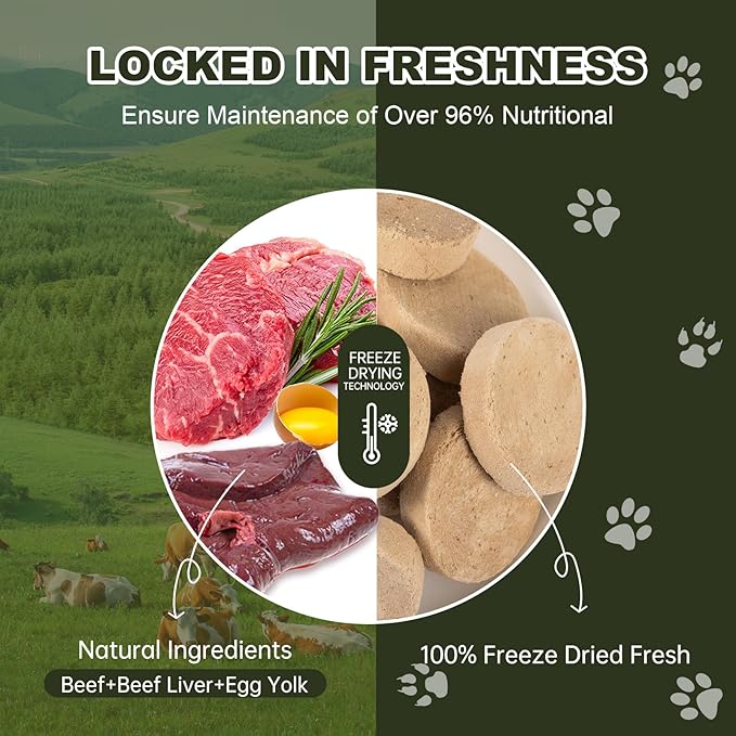 Freeze Dried Beef Patties Dog Cat Treats - Beef Liver & Egg Yolk Natural Recipe Pet Snacks,High Protein,Grain-Free (20 PC)
