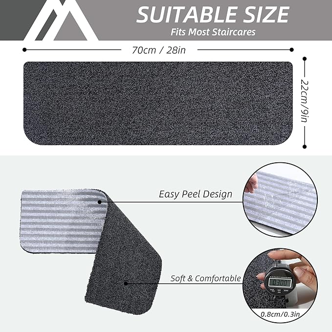 COSY HOMEER Stair Treads Non-Slip Carpet Mat 28inX9in Indoor Stair Runners for Wooden Steps, Stair Rugs for Kids and Dogs, 100% Polyester TPE Backing 10pcs,Black