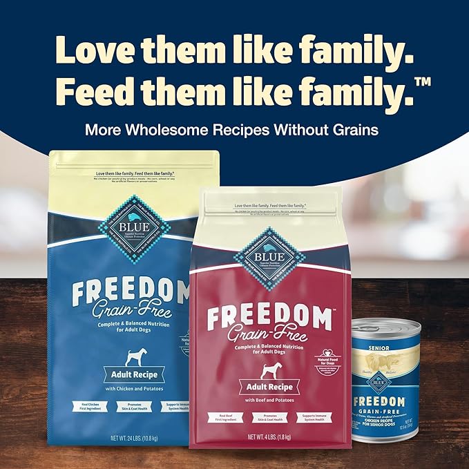 Blue Buffalo Freedom Grain-Free Dry Dog Food, Complete & Balanced Nutrition for Adult Dogs, Made in the USA with Natural Ingredients, Beef & Potatoes, 4-lb Bag