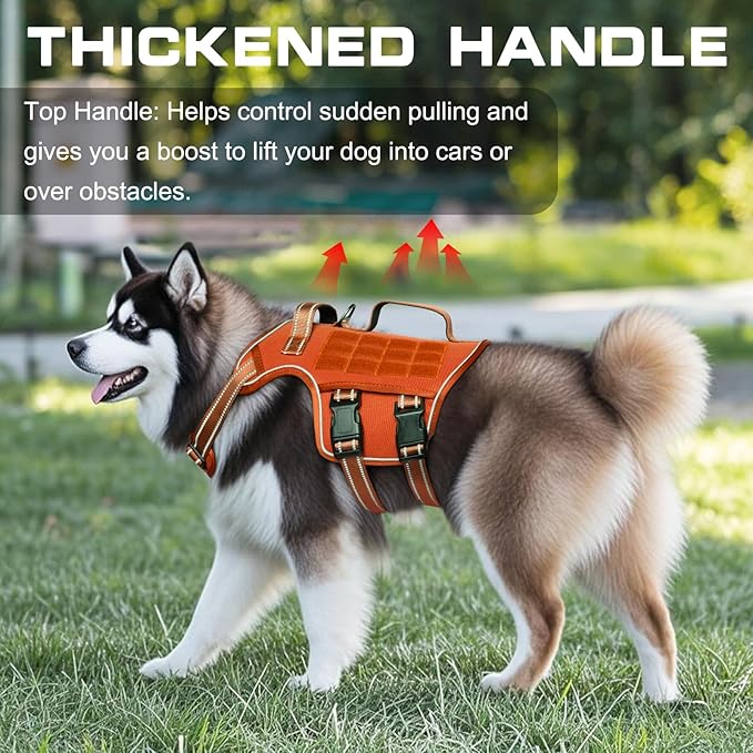 Dog Harness for Large Dogs Heavy Duty, No Pull Tactical Dog Harness with Molle System, Easy On and Off Service Dog Vest, Breathable Padded, Adjustable Reflective Pet Vest for Walking Hiking Training