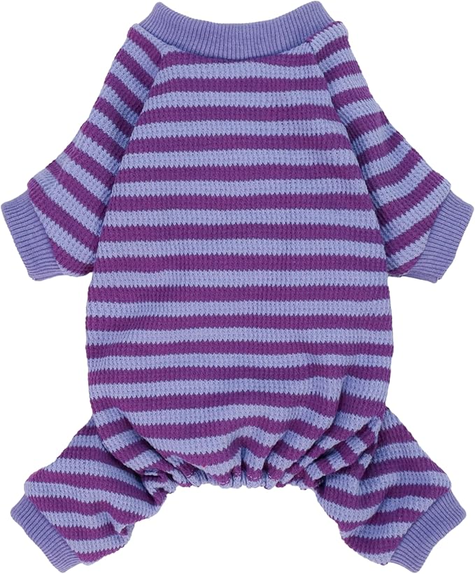 Fitwarm Purple and Violet Striped Dog Pajamas, Waffle Dog Clothes for Small Dogs Girl Boy, Puppy Onesie with Feet, Pet Cat Outfit, XXL