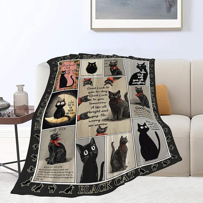 Black Cat Throw Blanket Black Cat Stuff Gifts for Kids Girls Boys Adults Women Men Soft Cozy Warm Plush Fluffy Fuzzy Fleece Blanket Decor 60''X80''