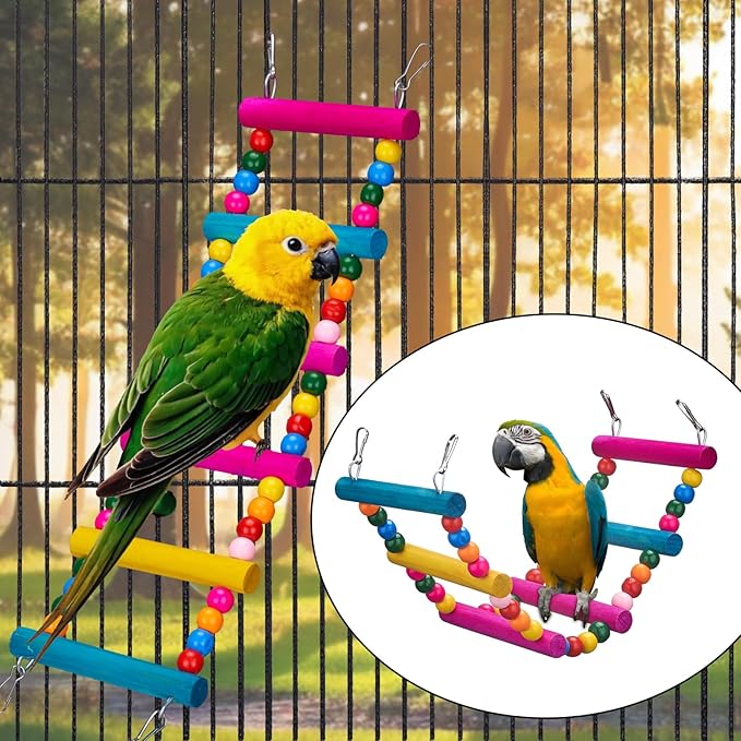 FrgKbTm 11Pcs Bird Platform Stands Swing Hanging Chewing Toy Parrot Climbing Ladder Colorful Bird Cage Toys for Parakeet, Conure, Cockatiel, Love Birds, Finches