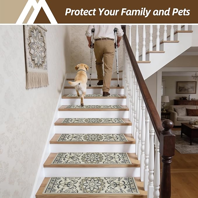 COSY HOMEER Stair Treads for Wooden Steps Washable Non Slip Stair Treads 8" X 30" Soft Stair Carpet Treads Reusable Indoor Stair Runner Rug for Kids, Elders and Pets 4pcs