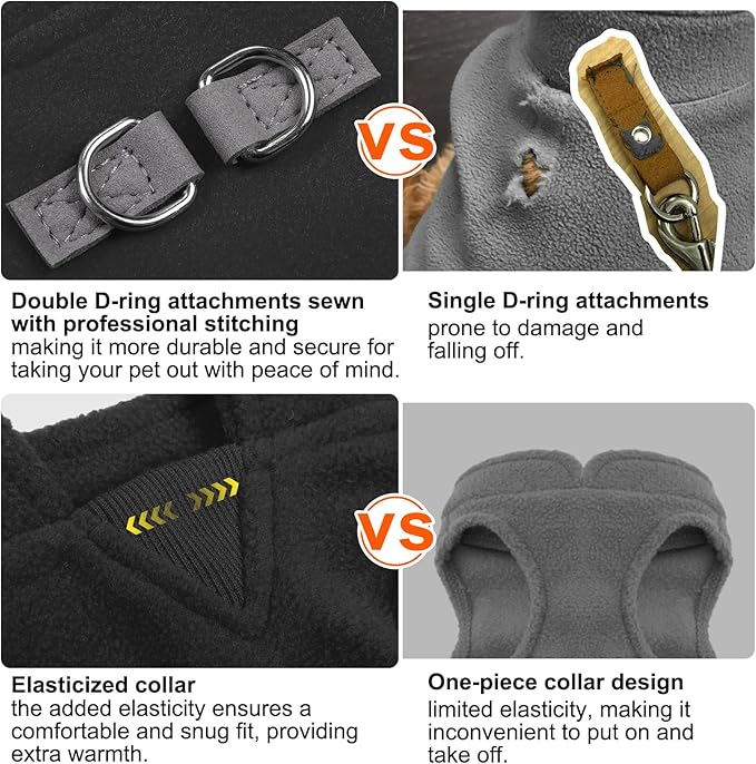 BEAUTYZOO XS Dog Sweaters, Soft Fleece Vest Pullover Dog Jacket with D-Ring Leash Attachment, Warm Winter Dog Clothes Cold Weather Doggy Chihuahua Sweater for Small Dogs Cats Boy or Girl,Black XS