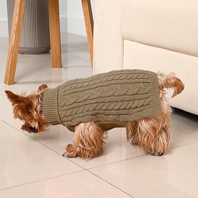 2 Pack Dog Sweaters for Small Dogs Winter Turtleneck Pullover Cable Knit Fleece Stretch Puppy Doggie Chihuahua Toy Poodle Yorkie Pomeranian Boy Girl Pet Clothes (S, Red & Brown)