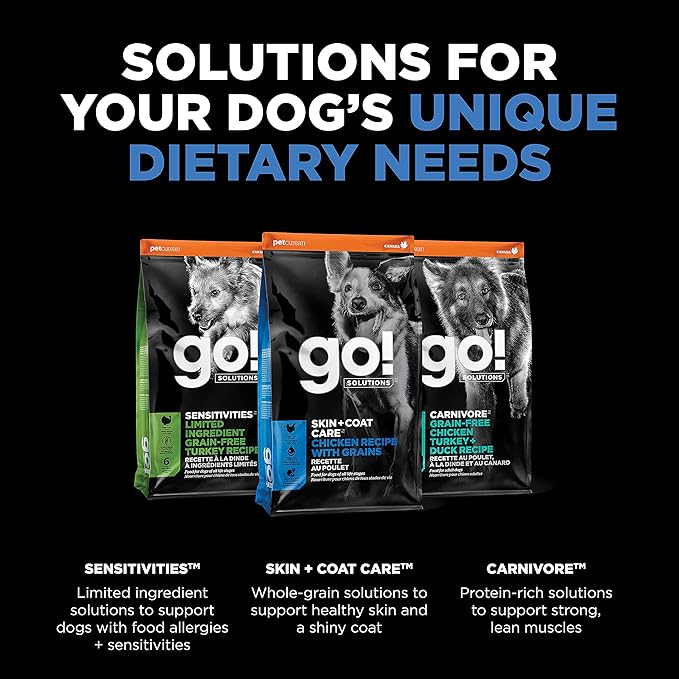 Go! Solutions Skin + Coat Care Chicken Dry Dog Food with Grains, Healthy Kibble with Omega-3s & 6s for Soft, Shiny Fur, for Puppies, Adults, & Seniors, 22 lb Bag