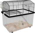 PawHut Hamster Cage, Gerbil Cage 2 Tier with Wheels, Deep Bottom, Ramp, Food Dish, Water Bottle, for Dwarf Hamster, 57 x 43 x 57cm - Black