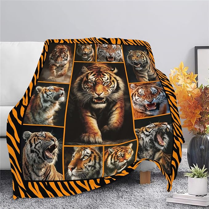 Tiger Throw Blanket Tiger Stuff Gifts for Kids Girls Boys Adults Women Men Soft Cozy Warm Plush Fluffy Fuzzy Fleece Blanket Decor 50''X60''