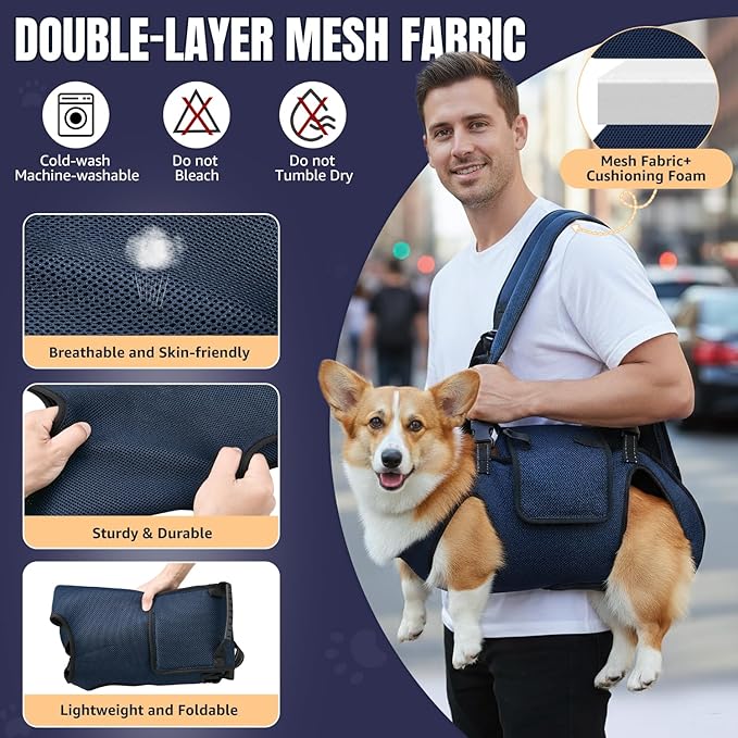 Nasjac Dog Lift Harness for Large Dogs - Full Body Dog Sling Carrier with Adjustable Straps & Control Handle, Breathable Backpack for Elderly Injured Arthritic Disabled Medium Large Dogs, Navy XL