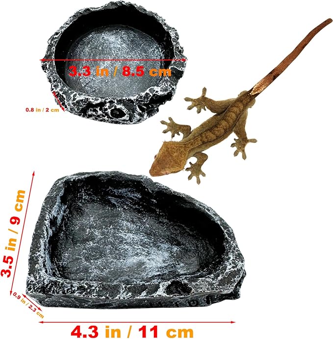 Reptile Water Dish Food Bowl, 3 Pack Reptile Feeding Bowls for Bearded Dragon Lizard Frog Gecko Tortoise Hermit Crab Snail (Black)