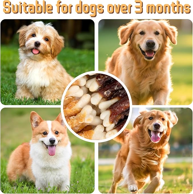 MAQIHAN Dog Treats - Chicken and Duck Wrapped Calcium Bones Without Rawhide Training Treats for Dogs Teeth Cleaning Bones Fresh Breath Easy to Digest Dog Christmas Treat