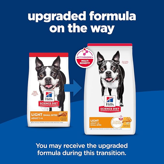 Hill's Science Diet Adult 1-6 Light Small Bites Dry Dog Food, Chicken Meal & Barley, 30 lb. Bag
