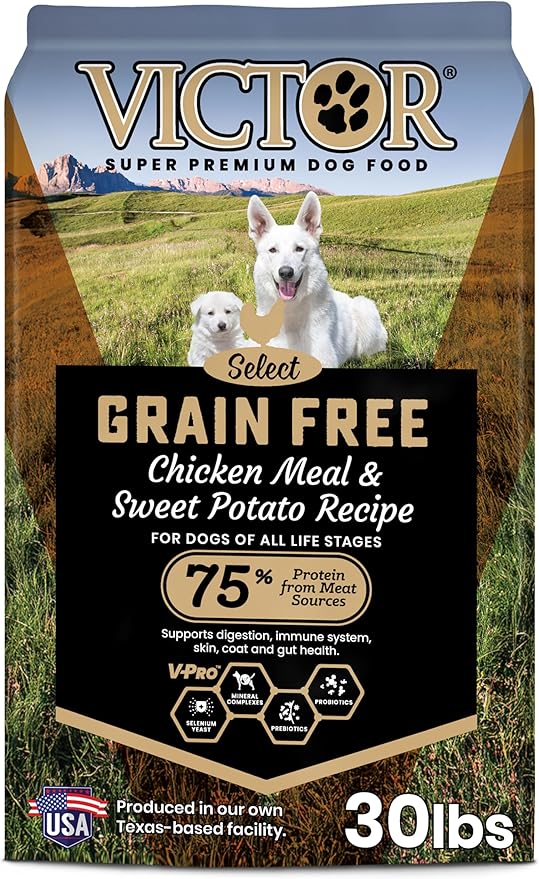 VICTOR Super Premium Dog Food – Grain Free Chicken Meal & Sweet Potato – 33% Protein, 16% Fat – Dry Dog Food for Dogs of All Life Stages – High Protein Kibble for All Normally Active Dogs, 30 lb