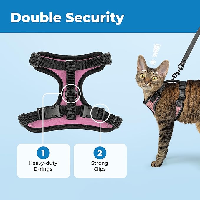 Voyager Escape-Proof Step-in Lock Cat Harness & 5ft Neoprene-Handle Leash Set All-Weather Mesh with Reflective Stitching for Small to Large Cats by Best Pet Supplies, Black Trim-Pink (327), S