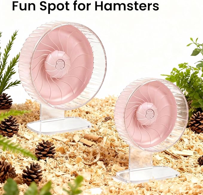 Silent Hamster Wheel, 8in Hamster Wheel with Adjustable Stand, Double-Bearing Quiet Spinner for Syrian Hamsters, Hedgehogs, Mice & Small Pets, Pink