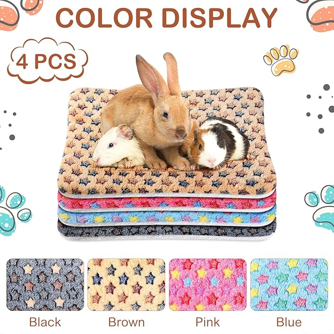 Haull 4 Pcs Waterproof Guinea Pig Bedding Guinea Pig Bed Plush Cage Liners Soft Rabbit Dog Crate Pad Cat Mat Reversible Cozy Animal Pee Pad Hamster Bunny Mat Accessory(Star,13 x 10 Inch)