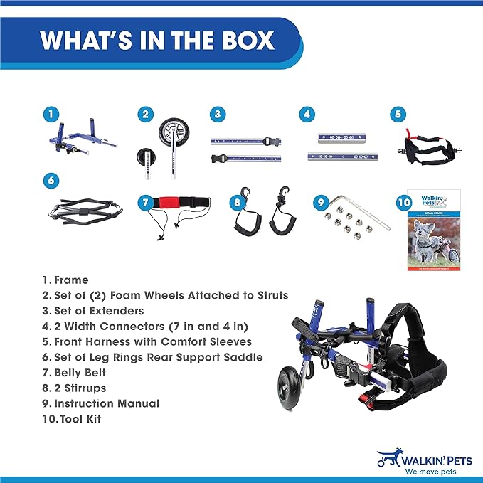 Walkin' Wheels Small Dog Wheelchair, Lightweight Dog Wheelchair for Back Legs, 15-25 lbs, for 12-15 inches Leg Height - Blue