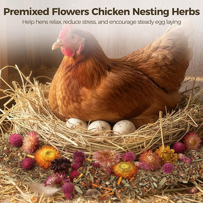 20 oz Chicken Nesting Herbs, 3 Pack Natural Dried Flower Blend for Chicken Coop Bedding, Nest Box Herbs for Egg Laying, Freshening Coop Odor, Hamster Guinea Pig Bunny