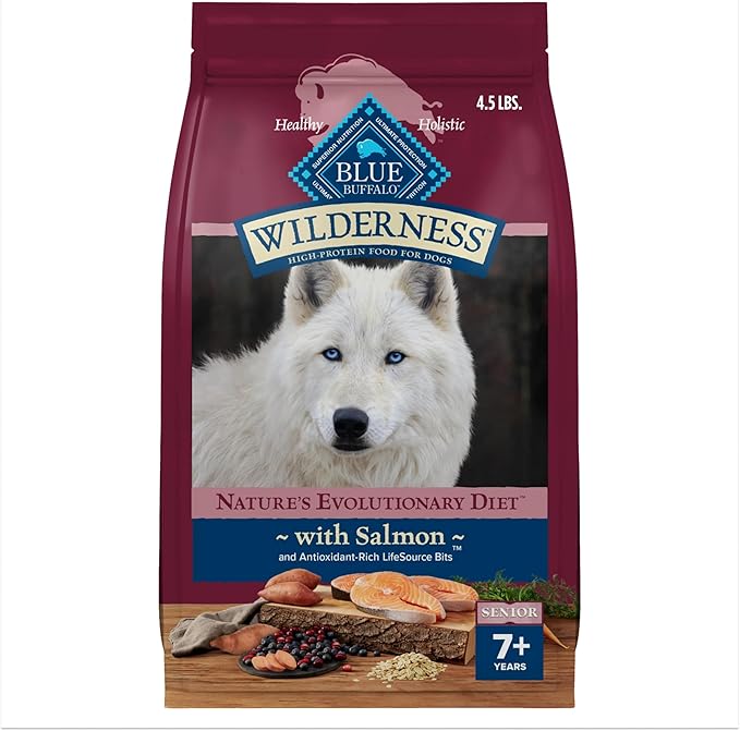 Blue Buffalo Wilderness High-Protein Natural Dry Food for Senior Dogs, Salmon Recipe, 4.5-lb. Bag