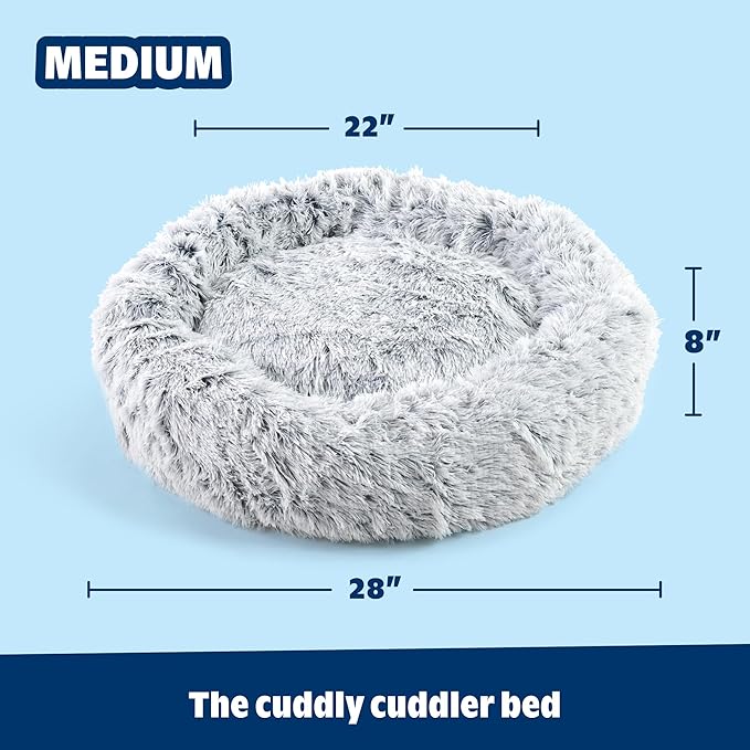Barkbox Dog Bed, 2-in-1 Memory Foam Donut Cuddler Dog and Cat Bed, Calming Orthopedic Joint Relief Fur Crate Lounger for Pets, Machine Washable + Removable Cover, Waterproof Lining, Includes Toy