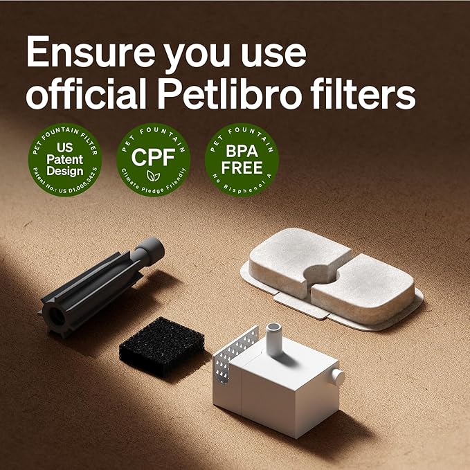PETLIBRO Cat Water Fountain Filter Replacement, 12 Packs Filter & Sponges for Pet Fountain WF106/WF116/WF105/WF115/WF005/WF305, Set Easy-Swap PETLIBRO Cat Water Dispenser Filter