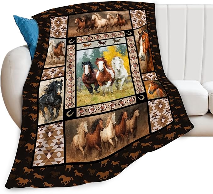 Horse Throw Blanket Horse Stuff Gifts for Kids Girls Boys Adults Women Men Soft Cozy Warm Plush Fluffy Fuzzy Fleece Blanket Decor 60''X80''