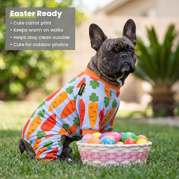 Fitwarm Carrot Dog Flecce Pajamas, Funny Easter Outfit for Small Dogs Boy Girl, Cute Pet Clothes, Blue, Orange, Red, Green, Medium