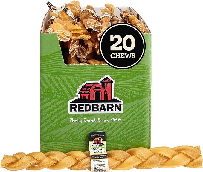 Redbarn Pet Products Redbarn Natural 12" Beef Collagen Braids - Case of 20 Sticks - Long Lasting Low-Odor Alternative to Rawhide & Bully Sticks -Single Ingredient Chew for Medium Large Dogs