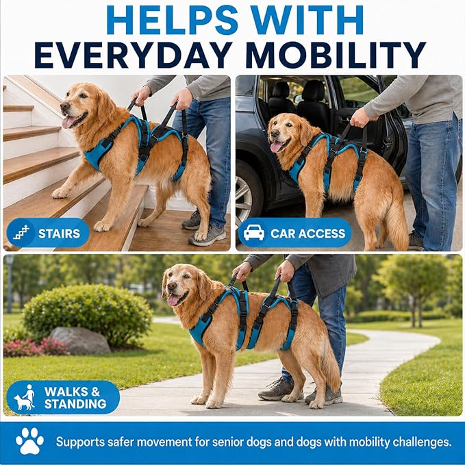 Mobility Harness, Pawlift Dog Full Body Harness, 2-in-1 Full Body Support Aid & Sling with Adjustable Straps Machine-Washable with Breathable Mesh Design (S)