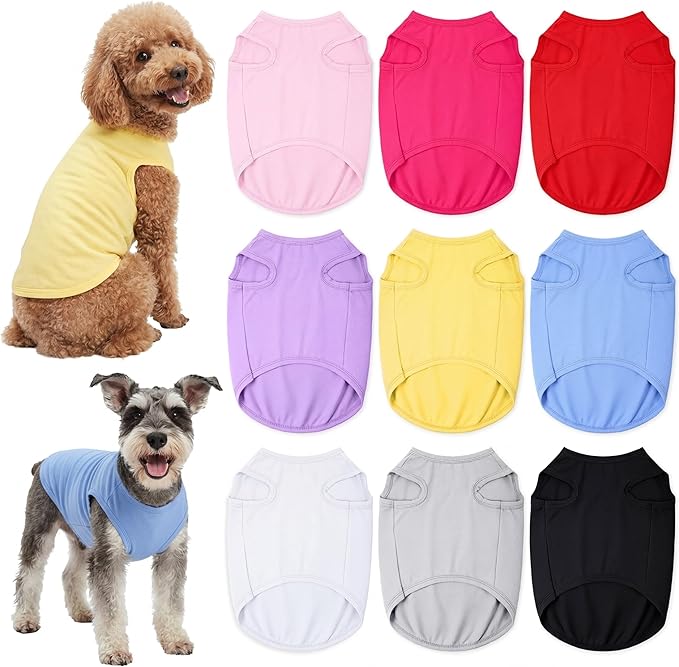 Hillban 9 Pcs Dog Shirts for Small Dogs Colorful Summer Sleeveless Dog T Shirts Stretchy Cute Blank Puppy Tank Top Cotton Breathable Pet Vest Comfort Dogs Clothes Pet Outfit for Daily Wear