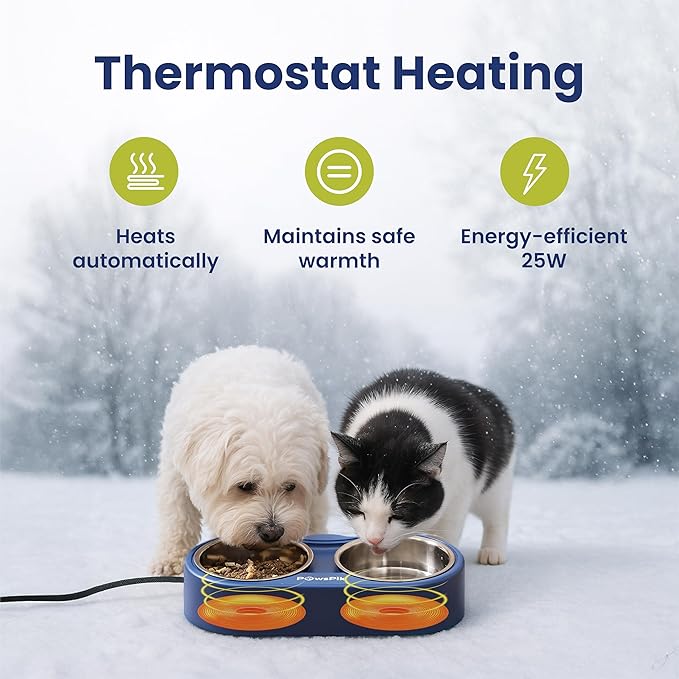 PawsPik Heated Water Bowl for Cats, 18/8 Stainless Steel Heated Pet Bowl, Outdoor Cat Bowl in Winter, Blue, 3 Cups