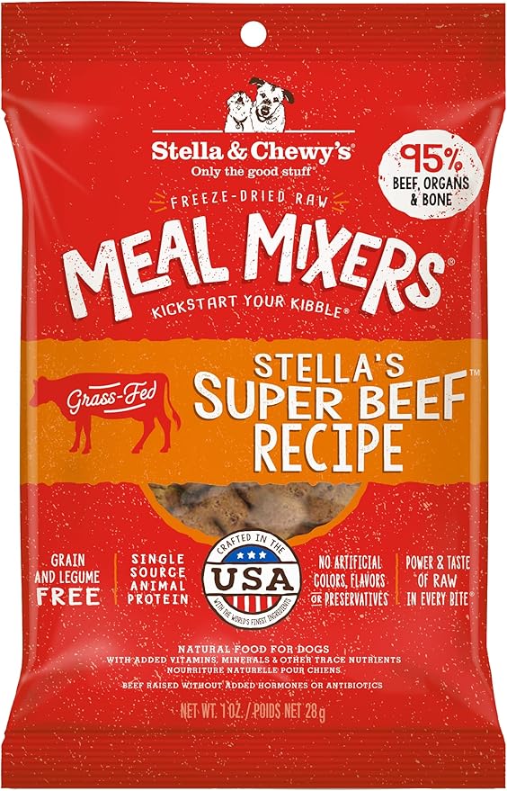 Stella & Chewy's Freeze-Dried Raw Beef Meal Mixers- Dog Food Topper and Mixer - Made with 95% Grass-Fed Beef, Organs & Bone - Perfect for Picky Eaters - Grain-Free - 1 oz