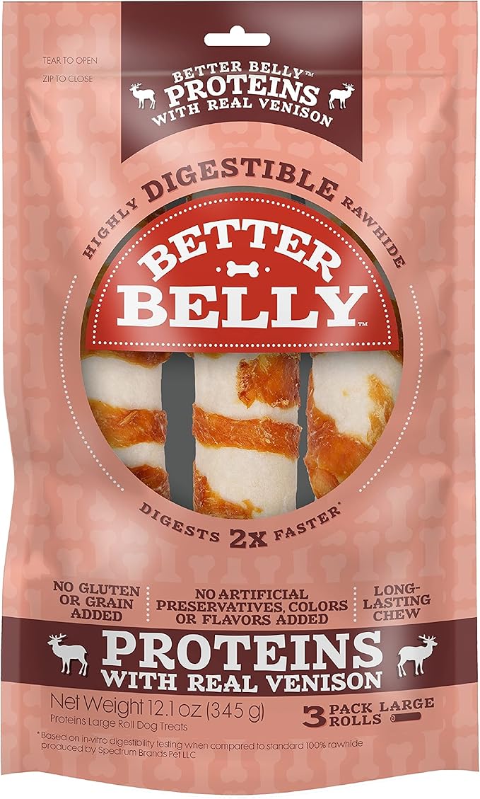 Better Belly Highly Digestible Rawhide Large Roll Chews, Treat Your Dog to a Chew with NO Artificial Colors or Flavors