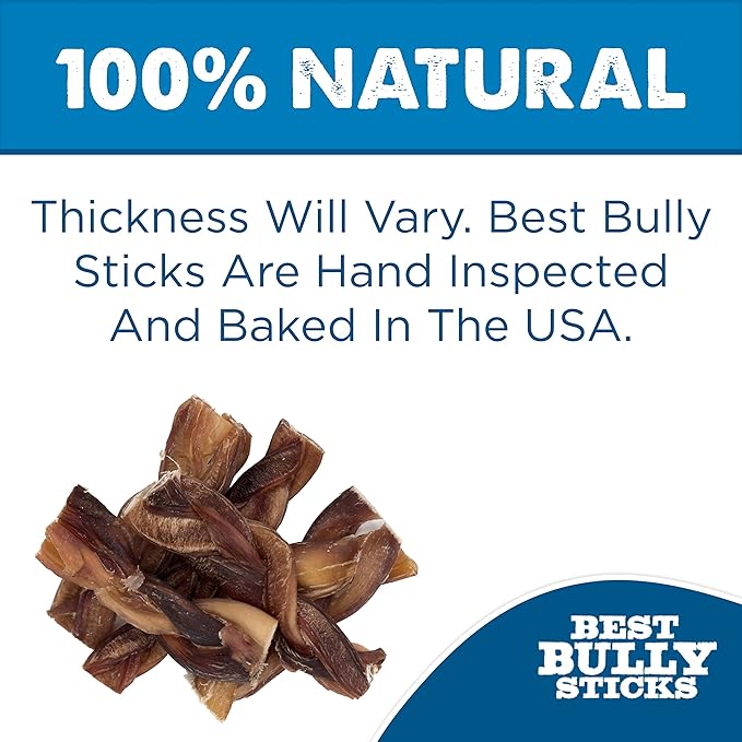 Best Bully Sticks 4-5 Inch Braided Bully Sticks - 1 lb (Pack of 1) - Natural, Easily Digestible, Limited Ingredient, Healthy Dog Treats, Free-Range Grass-Fed