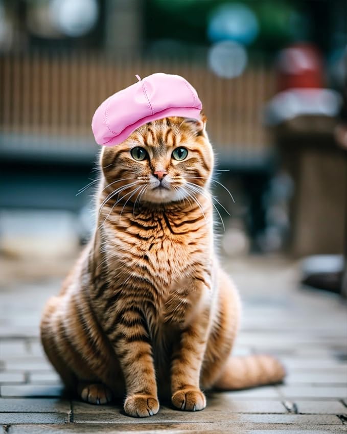 PET SHOW Dog Beret Hat for Small Dogs Cats Party Holiday Headband Cap French Leather Berets with Adjustable Chin Strap Cute Fashion Puppy Hats Pets Costumes Accessories(Pink,S)
