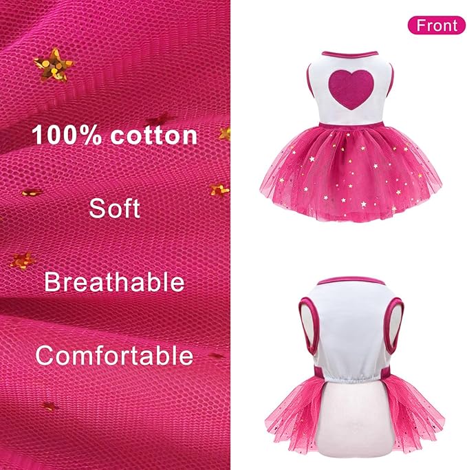Idepet Spring Summer Pet Dog Cat Puppy Tutu Princess Dress Heart Printed Lace Dog Skirt Pet Apparel Dog Dress (Rose Red, S)