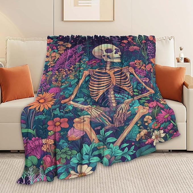Skull Throw Blanket Skeleton Stuff Gifts for Kids Girls Boys Adults Women Man Soft Cozy Warm Plush Fluffy Fuzzy Fleece Blanket Decor 50''X60''