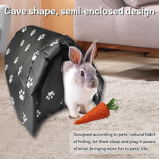 Hamiledyi Bunny Cave Bed Small Animal Warm Nest Habitats Guinea Pig Hideouts Stray Cats Shelter Cage Accessories for Hamster Cats Rat Mice Chinchilla Flying Squirrel (Black)