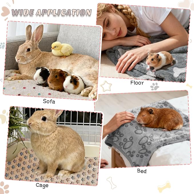 Guinea Pig Cage Liner, 8 Pack Washable Flannel Fleece Blankets Bedding Accessories, Warm Sleep Mat Pee Pads for Small Animal Hamster Rabbit Puppy Cat, Dark Color, 24x16 Inch