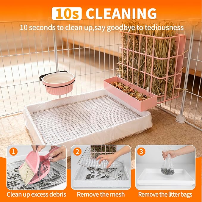 BESNEW 3 in 1 Rabbit Hay Feeder with Litter Box,Upgraded Metal Hay Rack & Litter Tray & Water Bowl,Quick Cleaning,Easy to Install,Bunny Supplies for Rabbit Guinea Pig Chinchilla Small Animals