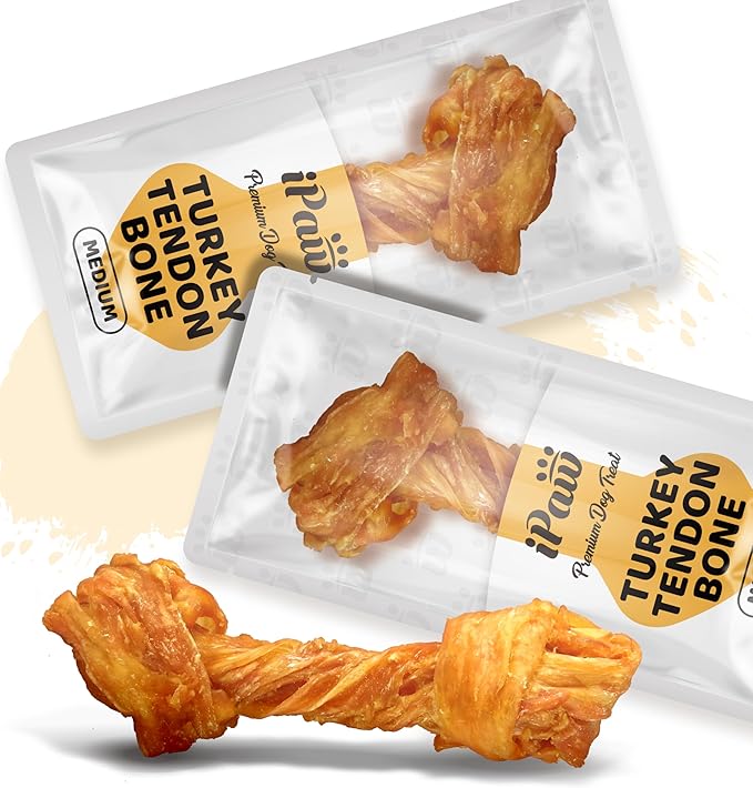iPaw Turkey Tendon for Dogs, Ingredient Sourced from USA, Hypoallergenic, All Natural Human Grade Puppy Chew, Dog Treats for Signature Series, Rawhide Alternative, 2 Units/Pack Bone (Medium)