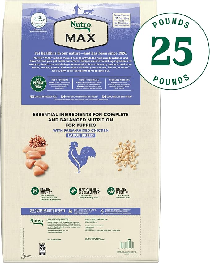 Nutro Max Large Breed Puppy Dry Dog Food, Puppy Food with Farm-Raised Chicken, 25 lb. Bag
