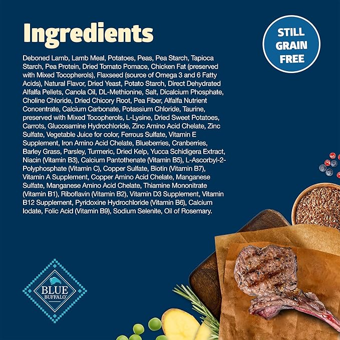 Blue Buffalo Freedom Grain-Free Dry Dog Food, Complete & Balanced Nutrition for Adult Dogs, Made in the USA with Natural Ingredients, Lamb & Potatoes, 24-lb Bag