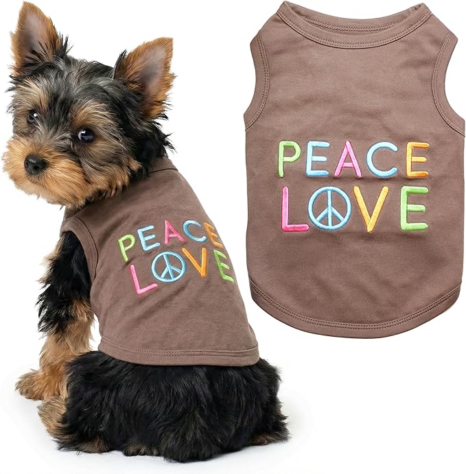 Parisian Pet Dog Shirt - 100% Cotton Peace Love Shirts for Small Dogs - Sleeveless Pet Clothes - Lightweight Dog T Shirts - Breathable Puppy Clothes - Stretchy Unisex Dogs Apparel