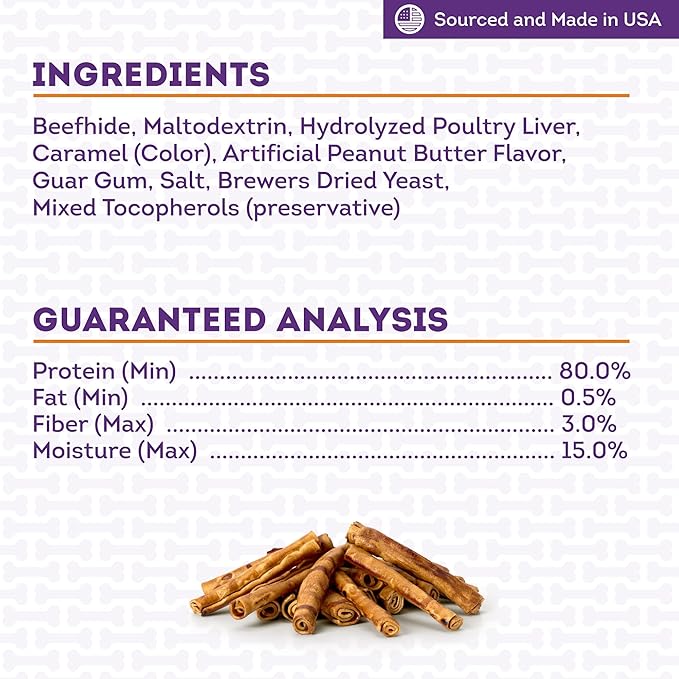 USA Beefhide Chip Rolls 5-6" Dog Chew Treats - Peanut Butter Flavor, 20 Count/2 Pack