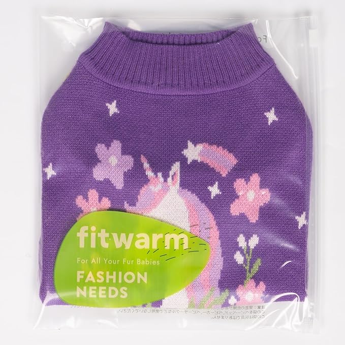 Fitwarm Adorable Unicorn Dog Sweater, Thermal Dog Winter Clothes for Small Dogs Girl, Pet Outfit, Purple, Pink, White, Small